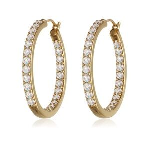 Goldtone Double sided Hoop with AB Swarovski Crystals
